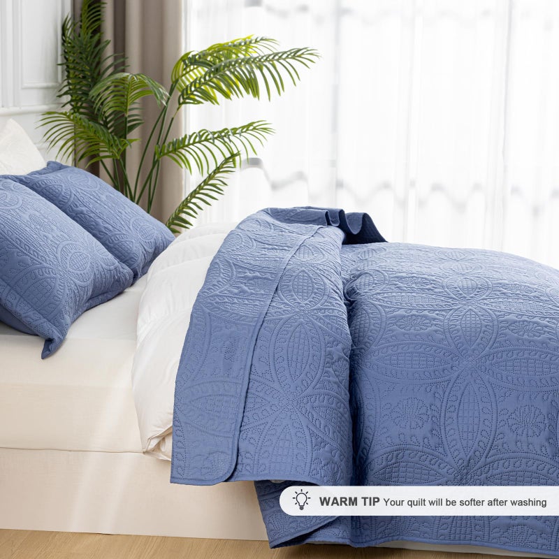 SheRest Twin Quilt Bedding Set - Grayish Blue Soft Breathable Bed Quilt, Modern Style Embossed Bedspreads, Lightweight Microfiber Reversible Coverlet for All Seasons - 1 Quilt, 1 Pillow Sham - Image 3