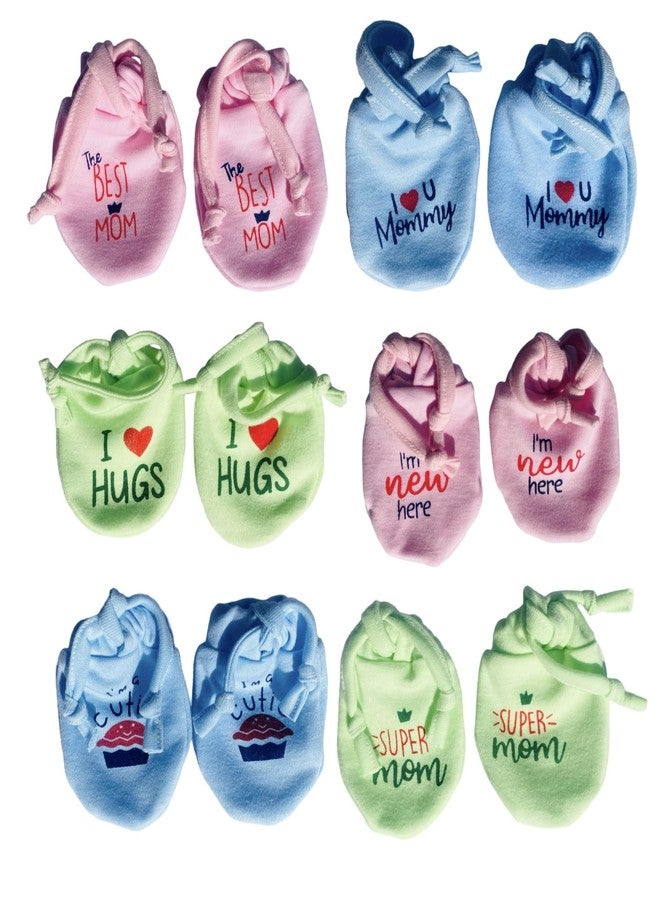 Wavva® Cotton Dori Mittens for New Born Baby (0-6 Months) | Cotton Gloves with Gentle Elastic Thread Wristbands for Baby 0 to 6 Months| New Born Baby Products. (Pack of 6 Pairs) - Image 1