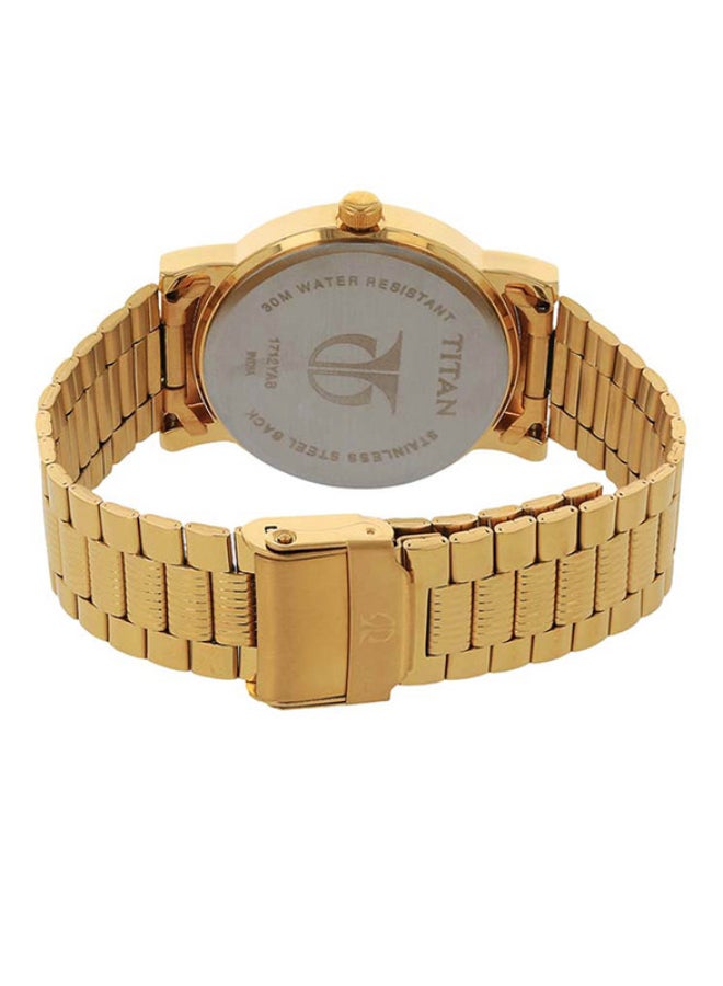 Titan Karishma Analogue Watch Silver Round Dial  Golden Strap for Men's - Image 4