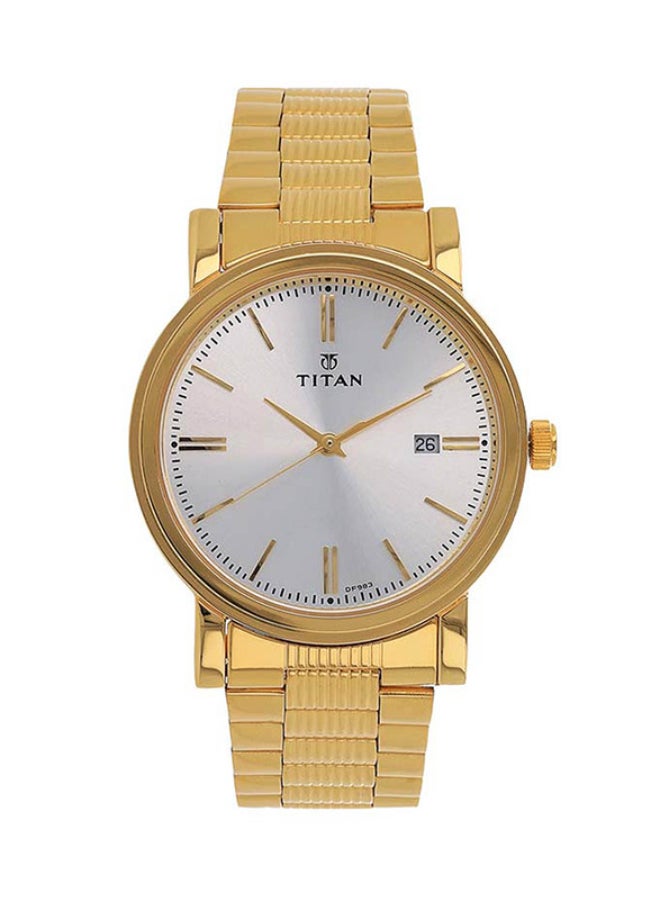 Titan Karishma Analogue Watch Silver Round Dial  Golden Strap for Men's - Image 1