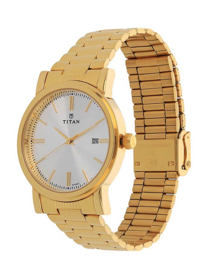 Titan Karishma Analogue Watch Silver Round Dial  Golden Strap for Men's - Image 2