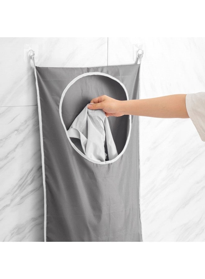 WAOKN Wall-mounted Large Laundry Bag, Dirty Clothes Storage Bag with Bottom Zipper, Waterproof Design Foldable Storage Bag, Lightweight Laundry Bag, 50x70 cm (Grey) - Image 3