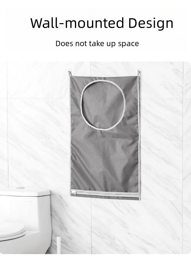 WAOKN Wall-mounted Large Laundry Bag, Dirty Clothes Storage Bag with Bottom Zipper, Waterproof Design Foldable Storage Bag, Lightweight Laundry Bag, 50x70 cm (Grey) - Image 2