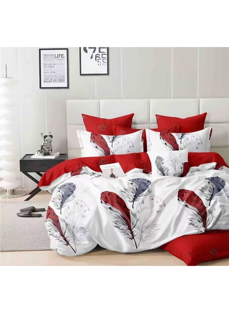طقم مفروشات فاخر بحجم كينج مكون من 6 قطع - تصميم بسيط، غطاء لحاف 220×240 سم مع شرشف مطاطي و4 أغطية وسائد