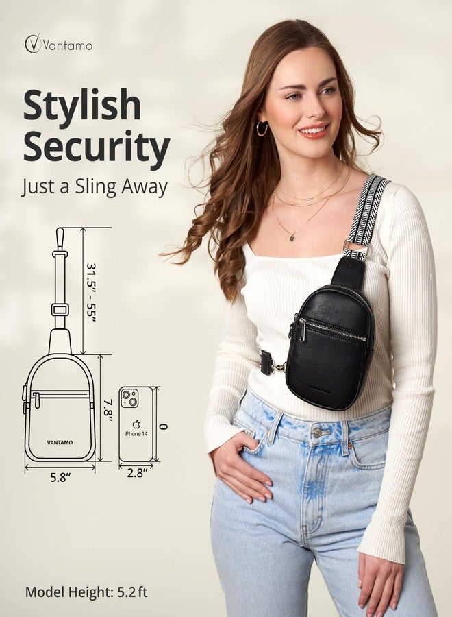 Vantamo Small Crossbody Bags for Women 29"-52" Adjustable Strap, Extra Safe Sling Bag with RFID & Anti-Pickpocket Clip, PU Leather Cross Body Fanny Packs with Gift Box, Onyx Bags for Women - Image 3