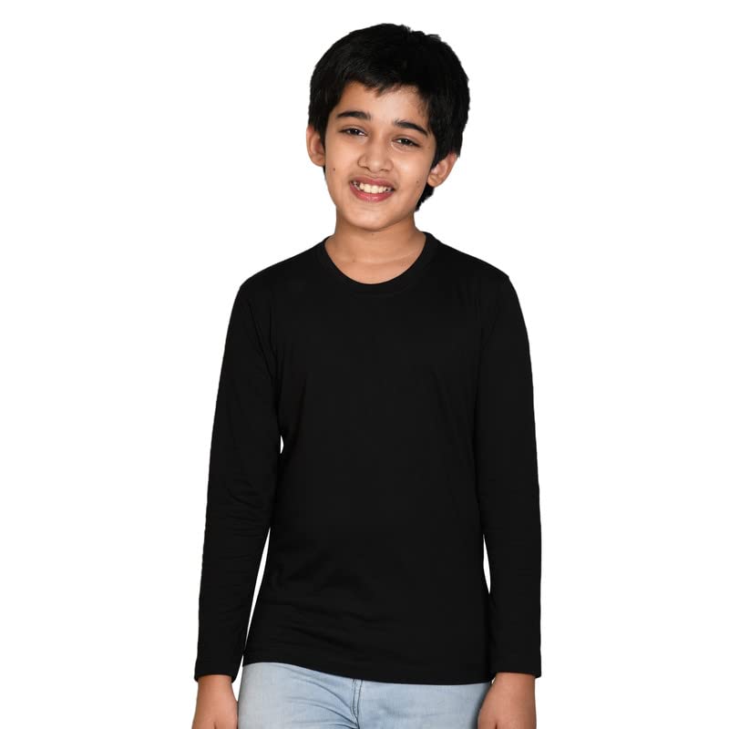 Nusyl Boys Full Sleeves Solid T-Shirt for Kids | Soft Cotton Blend | Comfortable Regular Fit | Casual 2-16 Years | Black - Image 2