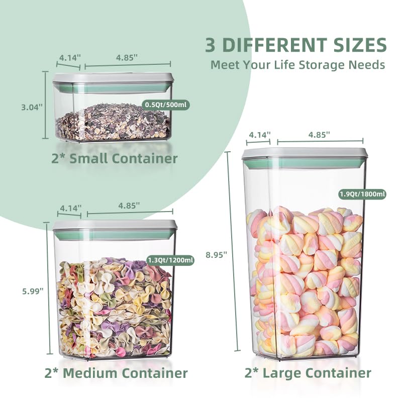 Ankou Airtight Food Storage Container Sets with Lids 6Pcs Pop Containers for Kitchen Pantry Organization BPA-Free Stackable Kitchen Storage Containers for Cereal Flour Sugar (0.5, 1.2, 1.8qt)*2 - Image 5