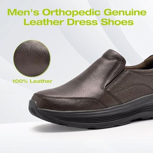 OrthoComfoot Men's Orthopedic Leather Dress Walking Shoes: Waterproof Plantar Fasciitis Oxfords Adjustable Fit for Heel Pain, Casual Arch Support Loafers with Cushion Thick Sole for Flat Feet Brown Size 10 - Image 2