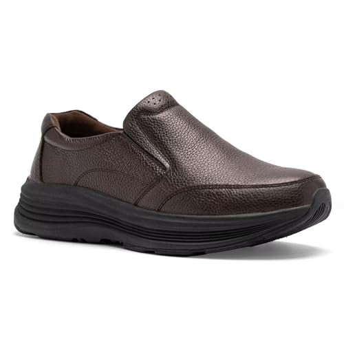 OrthoComfoot Men's Orthopedic Leather Dress Walking Shoes: Waterproof Plantar Fasciitis Oxfords Adjustable Fit for Heel Pain, Casual Arch Support Loafers with Cushion Thick Sole for Flat Feet Brown Size 10 - Image 1