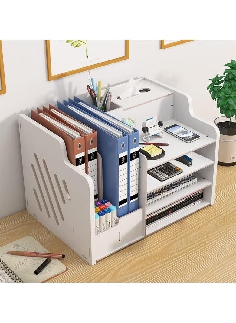 منظم مكتب خشبي، حامل تخزين منظم للمكتب بسعة كبيرة، صندوق تخزين لوازم المكتب DIY للأوراق A4 والكتب والمستندات والدفاتر - Image 3