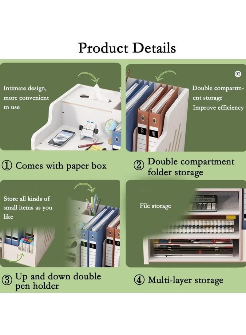 منظم مكتب خشبي، حامل تخزين منظم للمكتب بسعة كبيرة، صندوق تخزين لوازم المكتب DIY للأوراق A4 والكتب والمستندات والدفاتر - Image 5