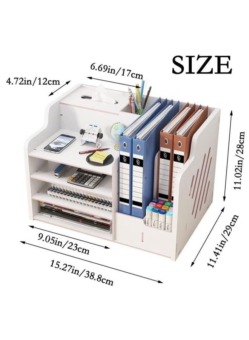 منظم مكتب خشبي، حامل تخزين منظم للمكتب بسعة كبيرة، صندوق تخزين لوازم المكتب DIY للأوراق A4 والكتب والمستندات والدفاتر - Image 2