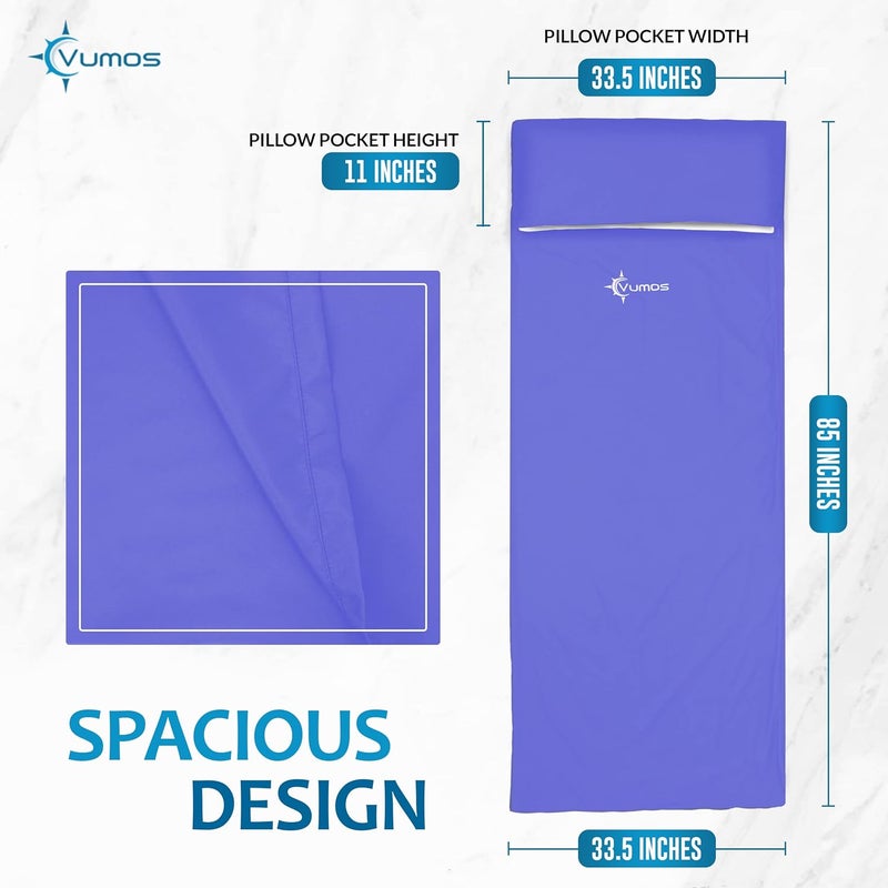 Vumos Sleeping Bag Liner and Camping Sheet – Silk Like Material for Travel - Has Full Length Zipper - Image 3
