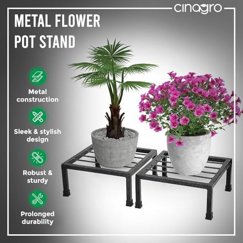 CINAGRO Anti Rust Square Metal Plant Stand (Black, Pack of 1) - 9.84 inches, Strong Durable Plant Stands for Outdoor Balcony, Indoor Living Room, Gamla Planters for Home Decor - Image 2
