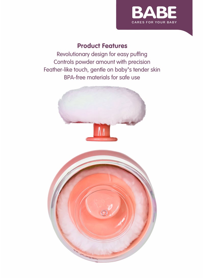 BABE - Baby Powder Puff with Storage Container, Portable, Refillable, Soft Polyester Applicator for Baby Powder (Peach) - Image 3