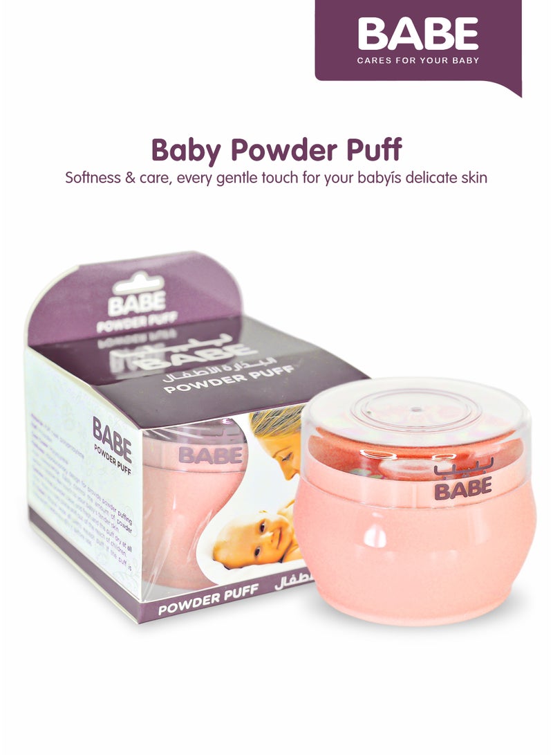 BABE - Baby Powder Puff with Storage Container, Portable, Refillable, Soft Polyester Applicator for Baby Powder (Peach) - Image 2