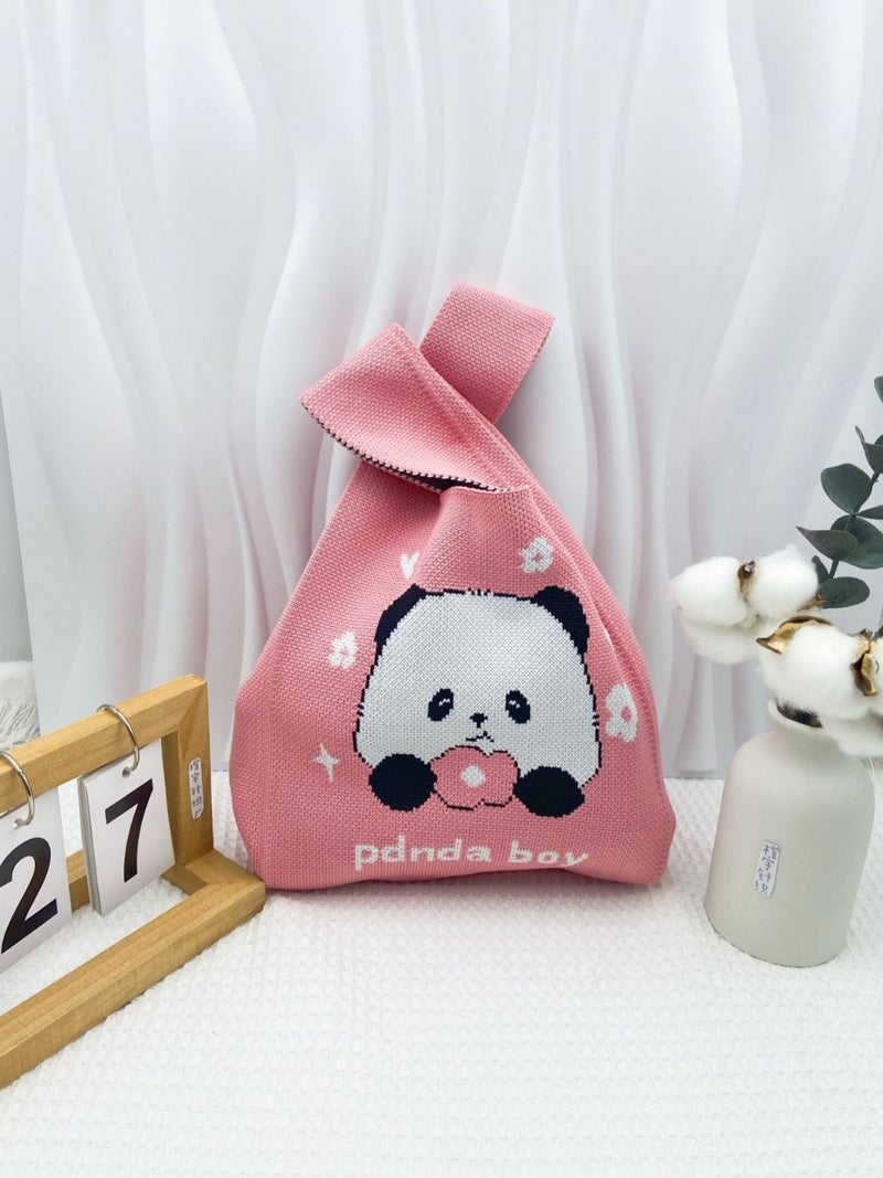 2024 Autumn New Panda Gift Bag Women'S Knitted Tote Bag Casual All-Match Japanese And Korean Hand Bag Daily All-Match - Image 5