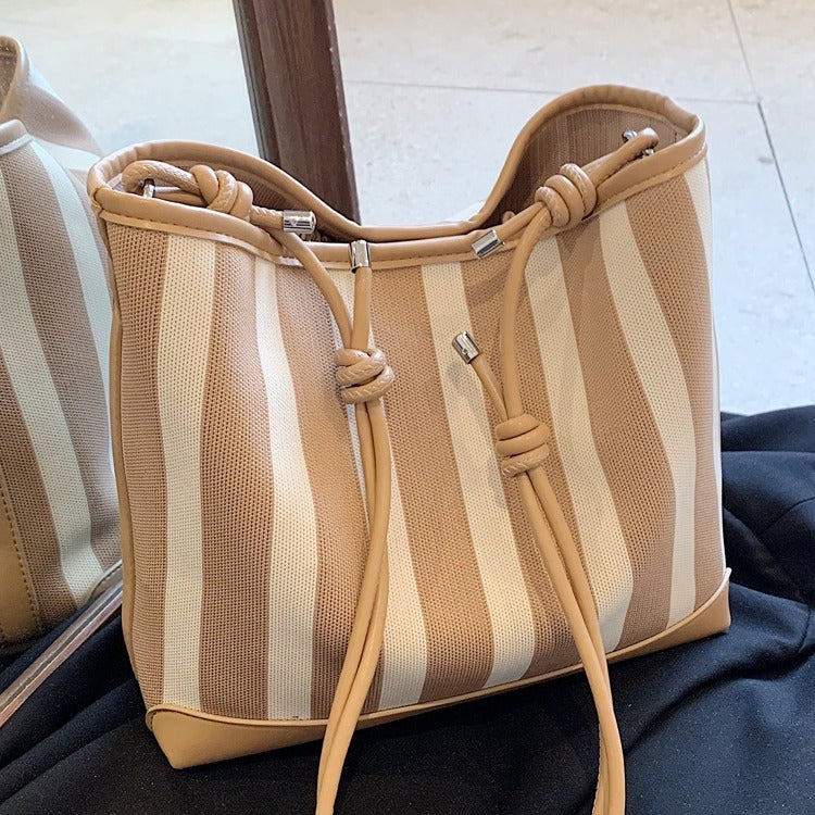 Contrast Color Striped Bucket Bag Women'S 2024 Summer Korean Style Ins Fashionable All-Match Underarm Bag Niche High-End Women'S Bag - Image 2