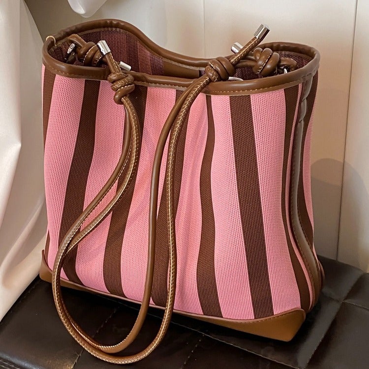 Contrast Color Striped Bucket Bag Women'S 2024 Summer Korean Style Ins Fashionable All-Match Underarm Bag Niche High-End Women'S Bag - Image 3