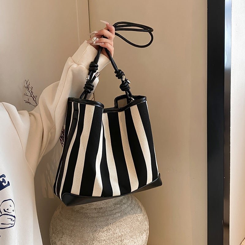 Contrast Color Striped Bucket Bag Women'S 2024 Summer Korean Style Ins Fashionable All-Match Underarm Bag Niche High-End Women'S Bag - Image 1