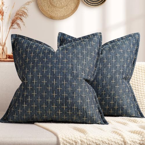 ZWJD Pillow Covers 20x20 Set of 2 Soft Polyester Textured Pillow Covers with Stylish Flange Edge Cozy Farmhouse Throw Pillows for Couch Bed Sofa Living Room - Image 1