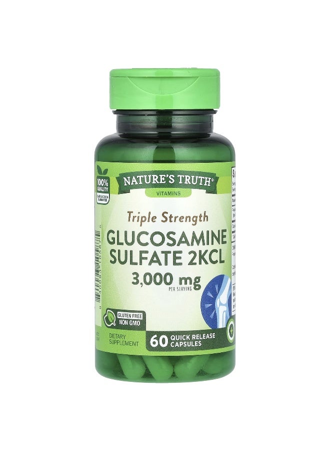 natures truth Nature's Truth, Triple Strength Glucosamine Sulfate 2KCL, 3,000 mg, 60 Quick Release Capsules (1,000 mg per Capsule) - Image 1