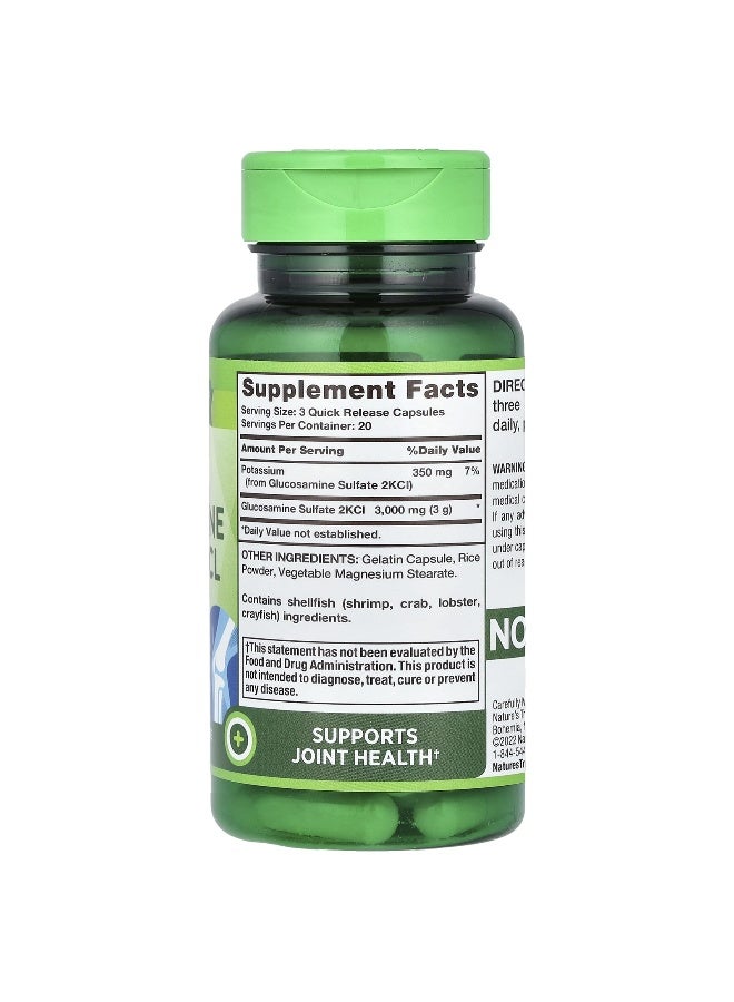 natures truth Nature's Truth, Triple Strength Glucosamine Sulfate 2KCL, 3,000 mg, 60 Quick Release Capsules (1,000 mg per Capsule) - Image 2