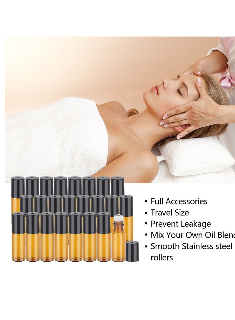 Easytle Essential Oil Roller Bottles, 24 Pack Amber Glass Roller Bottles 5ml, Roller Balls for Essential Oils, Roll on Bottles (96 Pieces Labels, 4 Funnels, 4 Dropper, 2 Opener)  - Image 2
