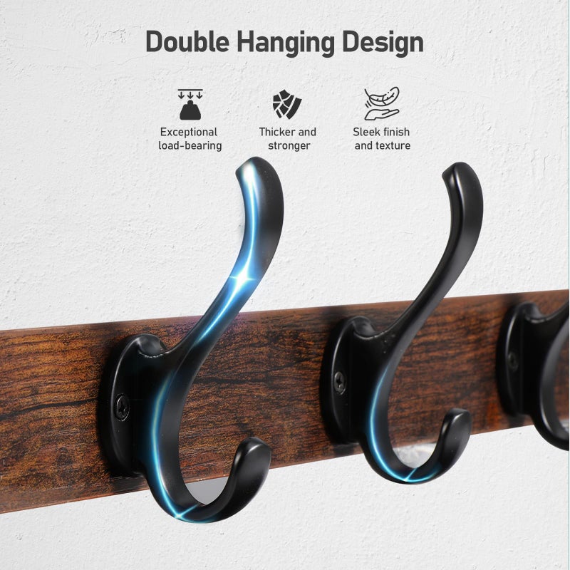 Tatub 29" Rustic Coat Rack Wall Mount with Shelf, Entryway Wall Hooks with Shelf, Coat Hangers for Bathroom, Living Room, Bedroom, Rustic Black - Image 3