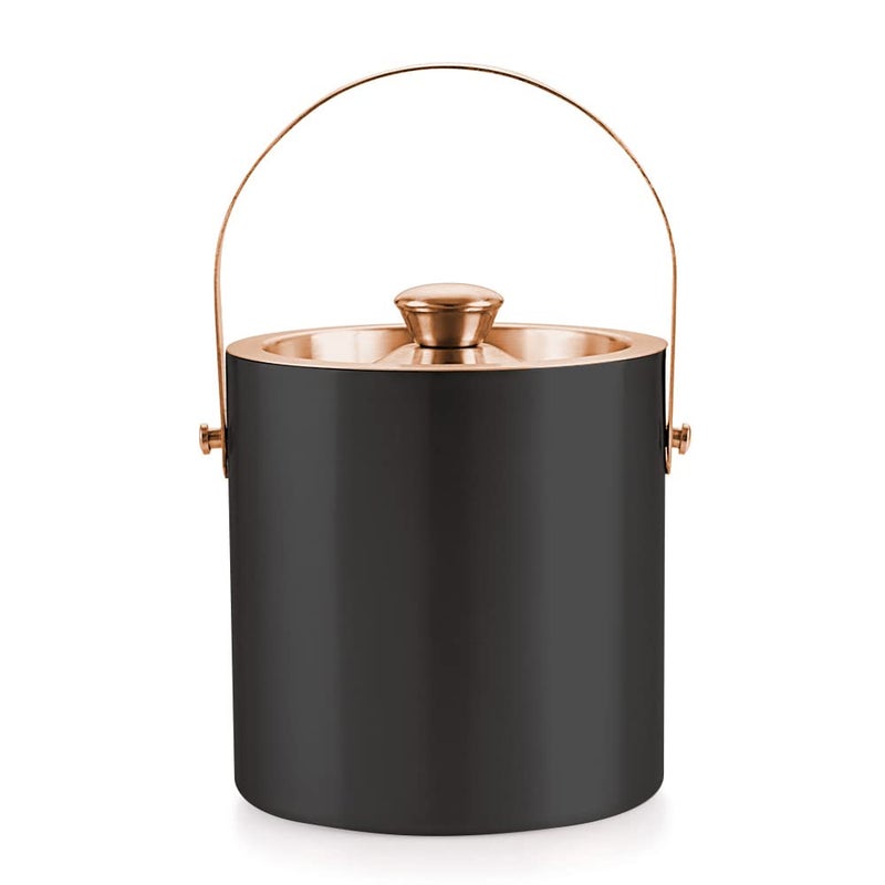 finality Double Walled Stainless Steel Black with Copper Ice Bucket with Lid 175 Liter Keeps Ice Cold for 6 h Great Bar Tools for Home bar Accessories Mini bar Wine - Image 1