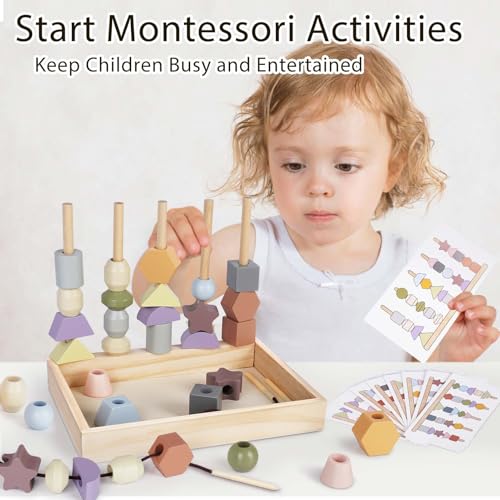 Vanplay Montessori Toys for 3 Year Old Wooden Lacing Beads Stacking Blocks Toys for 3 4 5 Year Old Girl Boy Easter Birthday Gifts Preschool Learning Activities With Beads Sequencing Set for Kids Age 3 - Image 5