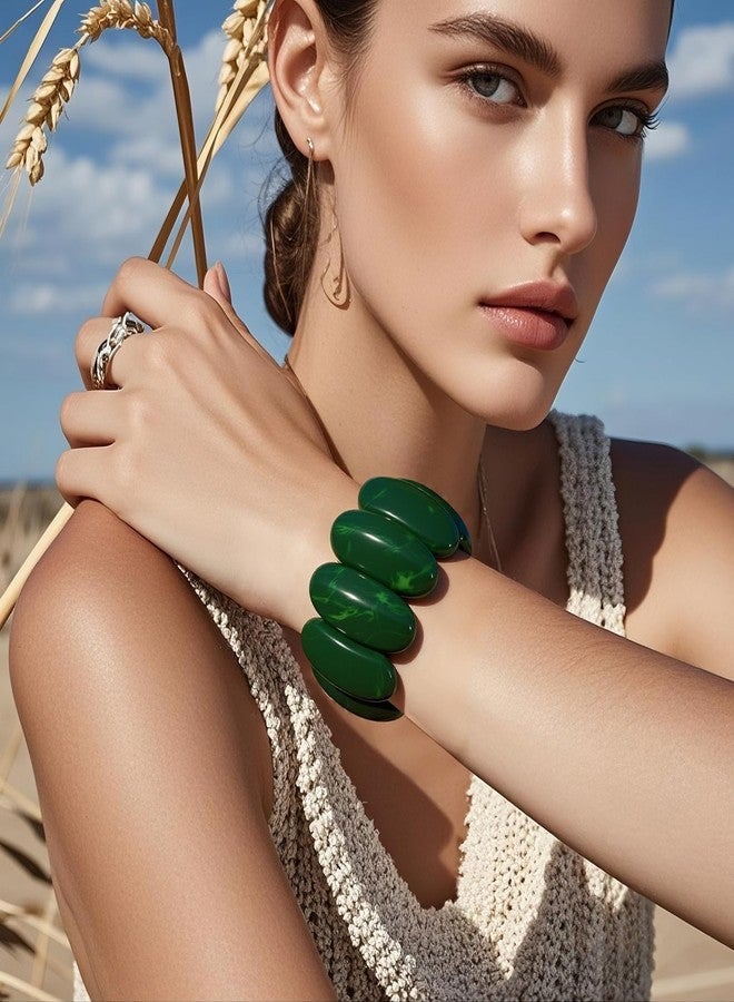 Bocar Chunky Resin Stretch Bracelets Wide Stretchable Bangle Irregular Geometric Wristband for Women Prom Holiday Jewelry Gift (SL-1009-Green) - Image 3