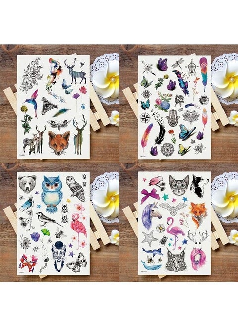 Waterproof 12 Sheets Summer 100+ Design Watercolor Painting Animal Flowers Leaves Small Fake Temporary Tattoo Stickers