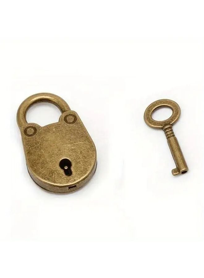 Vintage Bronze Mini Old Metal Lock And Key Padlock 1 Set - Image 5