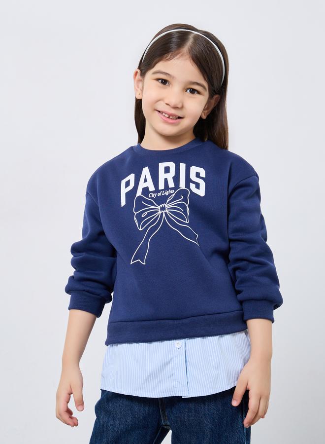 Styli Girls Navy Blue Paris Graphic Sweatshirt - Image 1