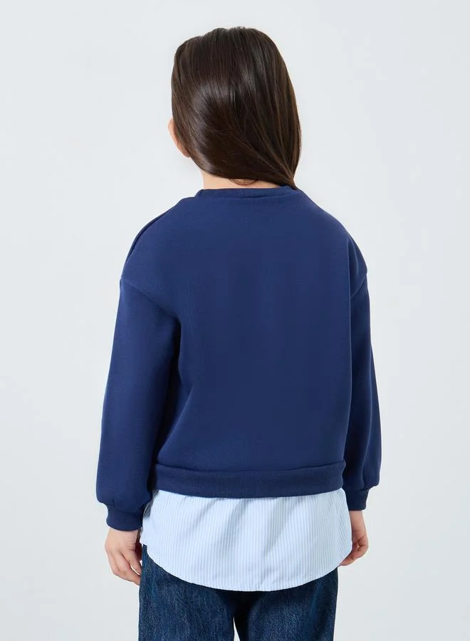 Styli Styli Girls Navy Blue Paris Graphic Sweatshirt