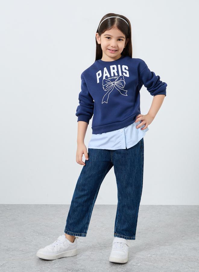 Styli Girls Navy Blue Paris Graphic Sweatshirt - Image 2