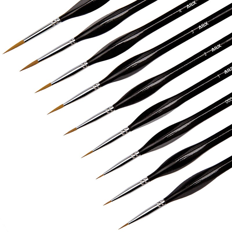 AIEX 9 Pieces Fine Detail Paint Brush Miniature Mini Paints Brush Set for Acrylic, Watercolor, Oil, Face, Nail, Scale Model Painting, Line Drawing(Black) - Image 1