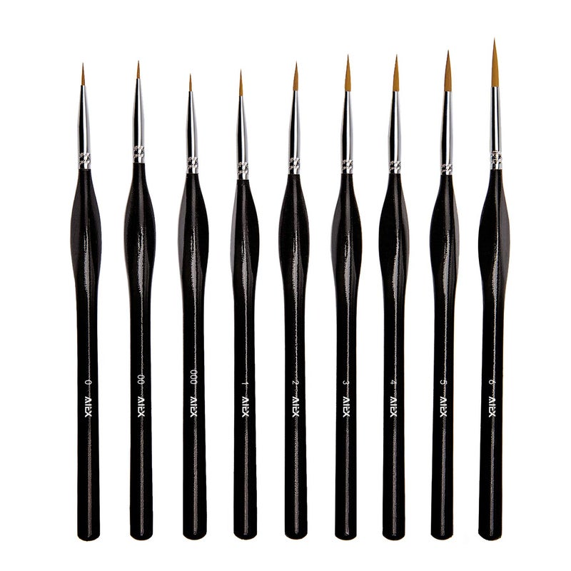 AIEX 9 Pieces Fine Detail Paint Brush Miniature Mini Paints Brush Set for Acrylic, Watercolor, Oil, Face, Nail, Scale Model Painting, Line Drawing(Black) - Image 2