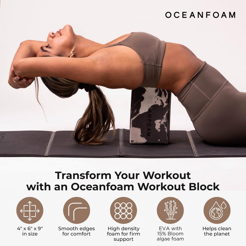 Oceanfoam Workout Block - High-Density Foam Exercise Block, Lightweight, Non-Slip for Stability & Support in Pilates, Yoga, Stretching & More - Algae-based EVA Foam, 9"x6"x4" (Black) - Image 3