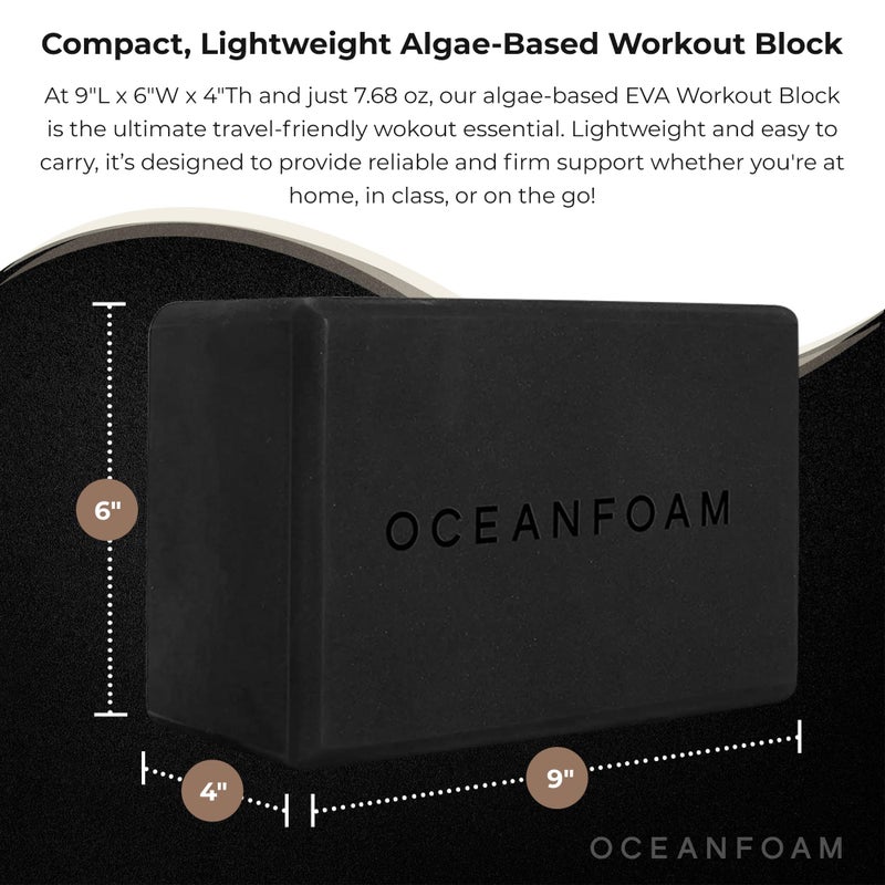 Oceanfoam Workout Block - High-Density Foam Exercise Block, Lightweight, Non-Slip for Stability & Support in Pilates, Yoga, Stretching & More - Algae-based EVA Foam, 9"x6"x4" (Black) - Image 5