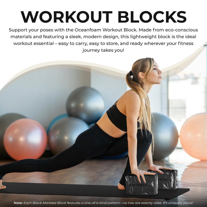 Oceanfoam Workout Block - High-Density Foam Exercise Block, Lightweight, Non-Slip for Stability & Support in Pilates, Yoga, Stretching & More - Algae-based EVA Foam, 9"x6"x4" (Black) - Image 2