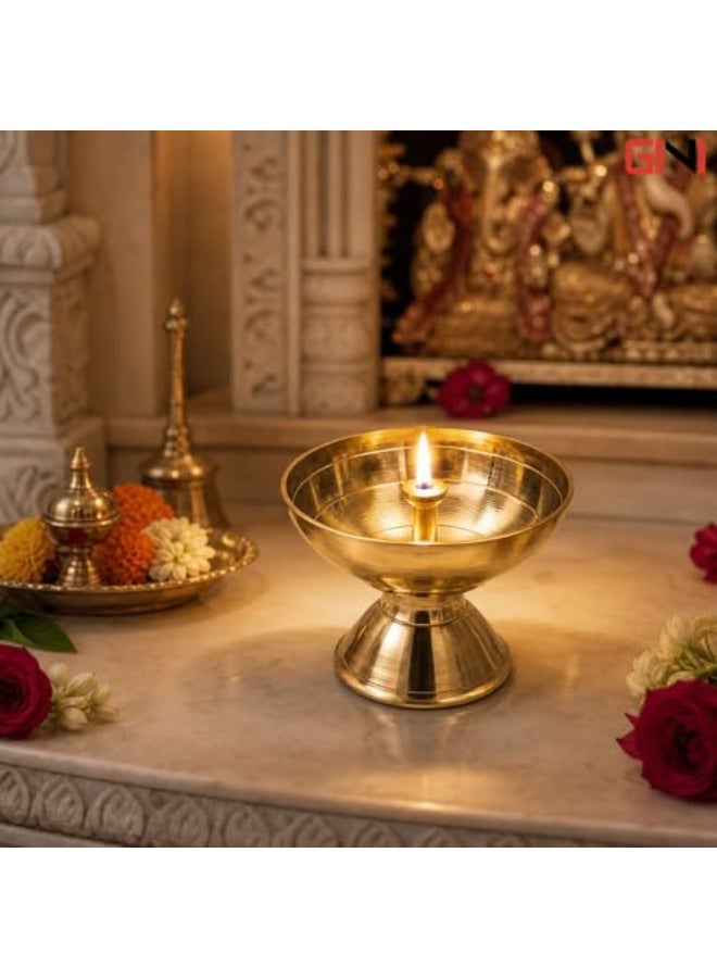 GINI Pooja Items Brass Akhand Diya (80g) – Pure Brass Oil Lamp for Puja, Temple, Home Mandir, Diwali, Religious Ceremonies & Daily Worship - Image 2