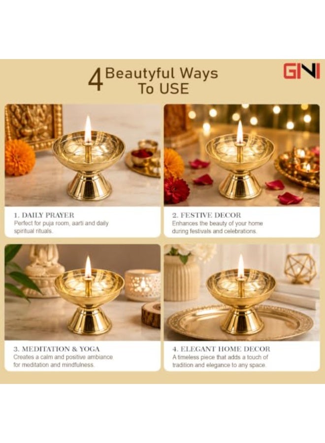 GINI Pooja Items Brass Akhand Diya (80g) – Pure Brass Oil Lamp for Puja, Temple, Home Mandir, Diwali, Religious Ceremonies & Daily Worship - Image 4