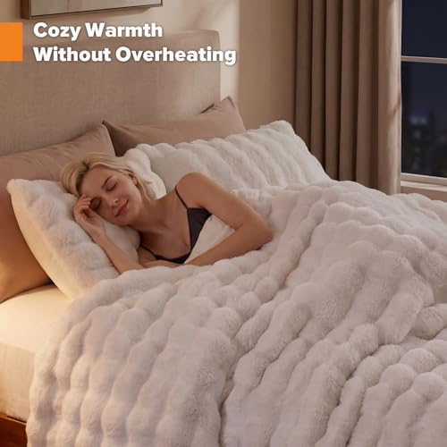 YIKUSH White Comforter Set Full – Ultra Soft & Warm Faux Fur Comforter for Winter, Elegant Fluffy Cream Comforter with Pillowcases, Cozy White Full Bedding Set - Image 5