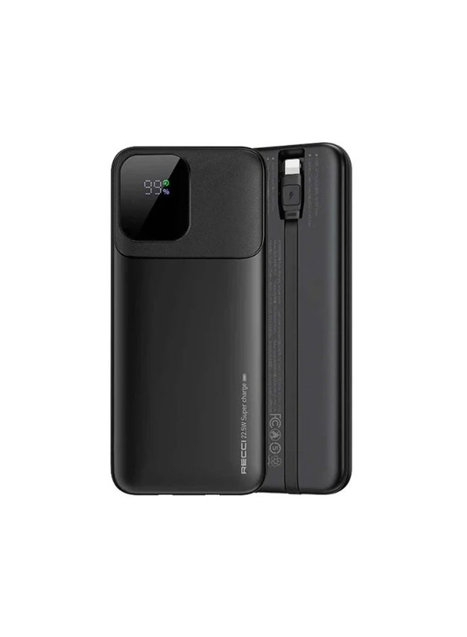 Recci RPB-P67 10000mAh Power Bank with 22.5W SuperCharge / 20W PD, Built-in Lightning and Type-C Cables, Digital Display - Black - Image 1