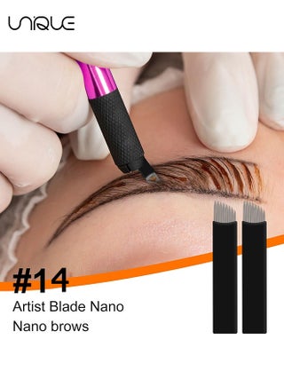 10 Pieces Disposable 0.18mm Microblading Blade Fine Needles Permanent Makeup Curve Brow Manual Eyebrow Embroidery Tattoo Microblade Needles - 14 Pins Shape - view 5