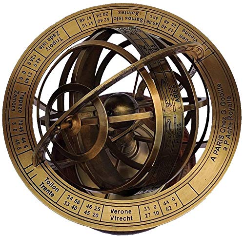 Castle Instruments Antique Brass 11" Armillary Sphere Globe Astrolabe Zodiac Engraved Celestial Globe Wooden Base - Image 2