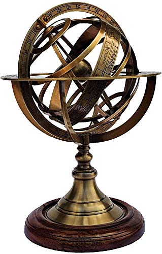 Castle Instruments Antique Brass 11" Armillary Sphere Globe Astrolabe Zodiac Engraved Celestial Globe Wooden Base - Image 3