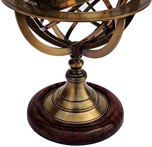 Castle Instruments Antique Brass 11" Armillary Sphere Globe Astrolabe Zodiac Engraved Celestial Globe Wooden Base - Image 5